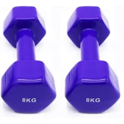 2 Unidades 8 Kg Mancuernas Pesas Hexagonales De Vinilo Fitness Gimnasia Morado