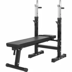 Banco Musculación Y Pesas Gorilla Sports Blanco Plegable Con Rack Para Barra -Equipo De Fitness banco musculacion y pesas gorilla sports negro plegable con rack para barra