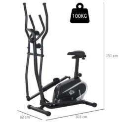 Bicicleta Elíptica Fitness HOMCOM Acero ABS 103x62x151 Cm Negro -Equipo De Fitness bicicleta eliptica fitness homcom acero abs 103x62x151 cm negro 2