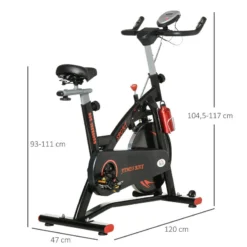 Bicicleta Estática Con Volante Inercia 10 Kg HOMCOM 47x120x117 Cm Rojo -Equipo De Fitness bicicleta estatica con volante inercia 10 kg homcom 47x120x117 cm rojo 2