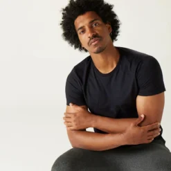 Camiseta Fitness Manga Corta 100% Algodón Hombre Domyos Negro -Equipo De Fitness camiseta fitness manga corta 100 algodon hombre domyos negro 3