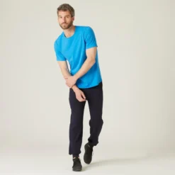 Camiseta Fitness Manga Corta Algodón Extensible Hombre Domyos Azul -Equipo De Fitness camiseta fitness manga corta algodon extensible hombre domyos azul 2