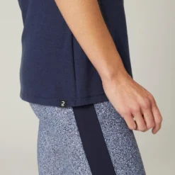 Camiseta Fitness Manga Corta Cuello Redondo Algodón Extensible Mujer Azul Marino -Equipo De Fitness camiseta fitness manga corta cuello redondo algodon extensible mujer azul marino 4