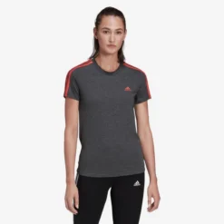 Camiseta Fitness Manga Corta Mujer Adidas Essentials Gris Y Rosa