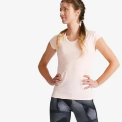 Camiseta Fitness Manga Corta Transpirable Mujer Domyos 100 Negro -Equipo De Fitness camiseta fitness manga corta transpirable mujer domyos 100 coral