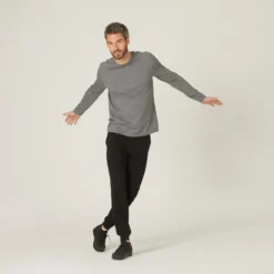 Camiseta Fitness Manga Larga Algodón Cuello Redondo Hombre Domyos Gris -Equipo De Fitness camiseta fitness manga larga algodon cuello redondo hombre domyos gris 2