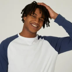 Camiseta Fitness Manga Larga Recta Algodón Hombre Domyos 520 Blanco Y Azul -Equipo De Fitness camiseta fitness manga larga recta algodon hombre domyos 520 blanco y azul 2