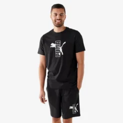 Camiseta Fitness Puma Hombre Negro Manga Corta Algodón
