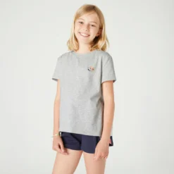 Camiseta Gimnasia Deportiva Manga Corta Algodón Niños Domyos 500 Verde -Equipo De Fitness camiseta gimnasia deportiva manga corta algodon nios domyos 500 gris