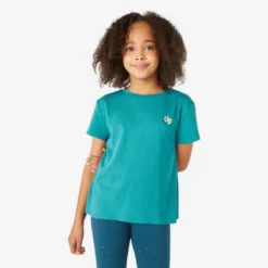 Camiseta Gimnasia Deportiva Manga Corta Algodón Niños Domyos 500 Verde