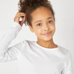 Camiseta Gimnasia Deportiva Manga Larga Algodón Básica Niños Domyos 100 Blanco -Equipo De Fitness camiseta gimnasia deportiva manga larga algodon basica nios domyos 100 blanco 2