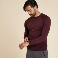 Camiseta Hombre Burdeos Sin Costuras Manga Larga