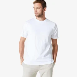 Camiseta Manga Corta De Algodón Hombre Domyos 500 Blanco Glaciar