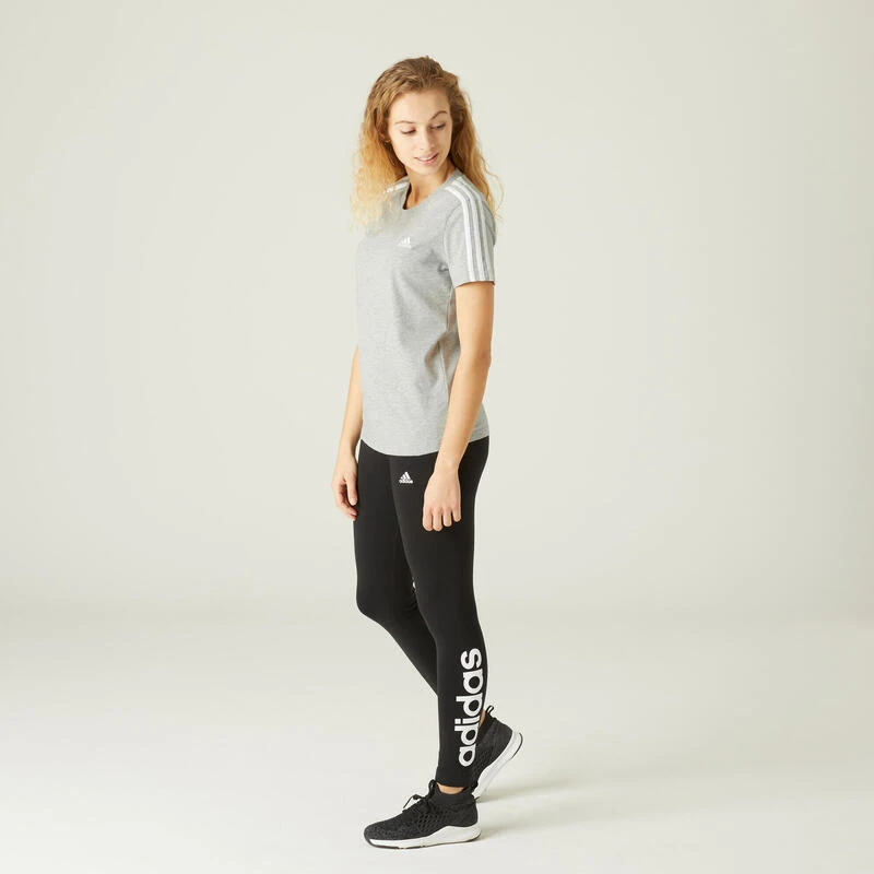 Camiseta Mujer Manga Corta 100% Algodón Adidas Fitness 3 Franjas Gris Jaspeado 2 Camiseta Mujer Manga Corta 100% Algodón Adidas Fitness 3 Franjas Gris Jaspeado - Imagen 2