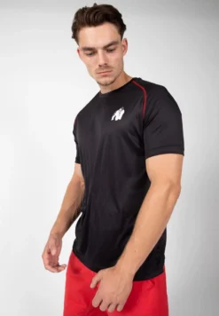 Camiseta Musculación Manga Corta Hombre GORILLA WEAR Performance Negro Rojo -Equipo De Fitness camiseta musculacion manga corta hombre gorilla wear performance negro rojo 3