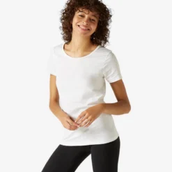 Camiseta Pilates Manga Corta Básica 100% Algodón Mujer Nyamba Blanco