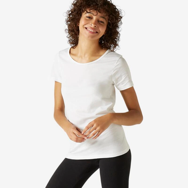 Camiseta Pilates Manga Corta Básica 100% Algodón Mujer Nyamba Blanco 1 Camiseta Pilates Manga Corta Básica 100% Algodón Mujer Nyamba Blanco