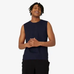 Camiseta Sin Mangas Fitness 500 Hombre Gris Extensible -Equipo De Fitness camiseta sin mangas fitness 500 hombre azul marino extensible