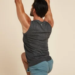 Camiseta Yoga Hombre Gris Oscuro Sin Mangas Sin Costuras -Equipo De Fitness camiseta yoga hombre gris oscuro sin mangas sin costuras 3