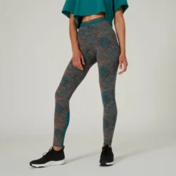 Leggings Fitness Algodón Extensible Talle Alto Estampado -Equipo De Fitness leggings algodon extensible fitness talle alto con mesh verde con estampado