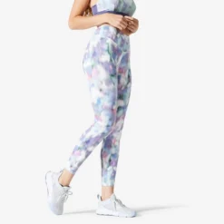 Mallas Fitness Efecto Vientre Plano Mujer Domyos 500 Estampado Blanco