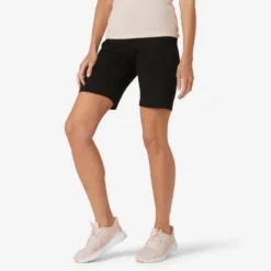 Mallas Short Fitness Algodón Recto Con Bolsillo Mujer Domyos Negro