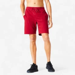 Pantalon Corto Chándal Short Recto Algodón Hombre Domyos Essential Burdeos