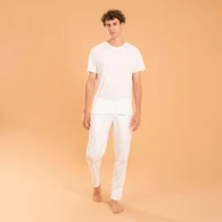 Pantalón Yoga Suave Hombre Blanco Tela Lino Algodón -Equipo De Fitness pantalon yoga suave hombre blanco tela lino algodon 3