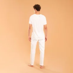 Pantalón Yoga Suave Hombre Blanco Tela Lino Algodón -Equipo De Fitness pantalon yoga suave hombre blanco tela lino algodon 4