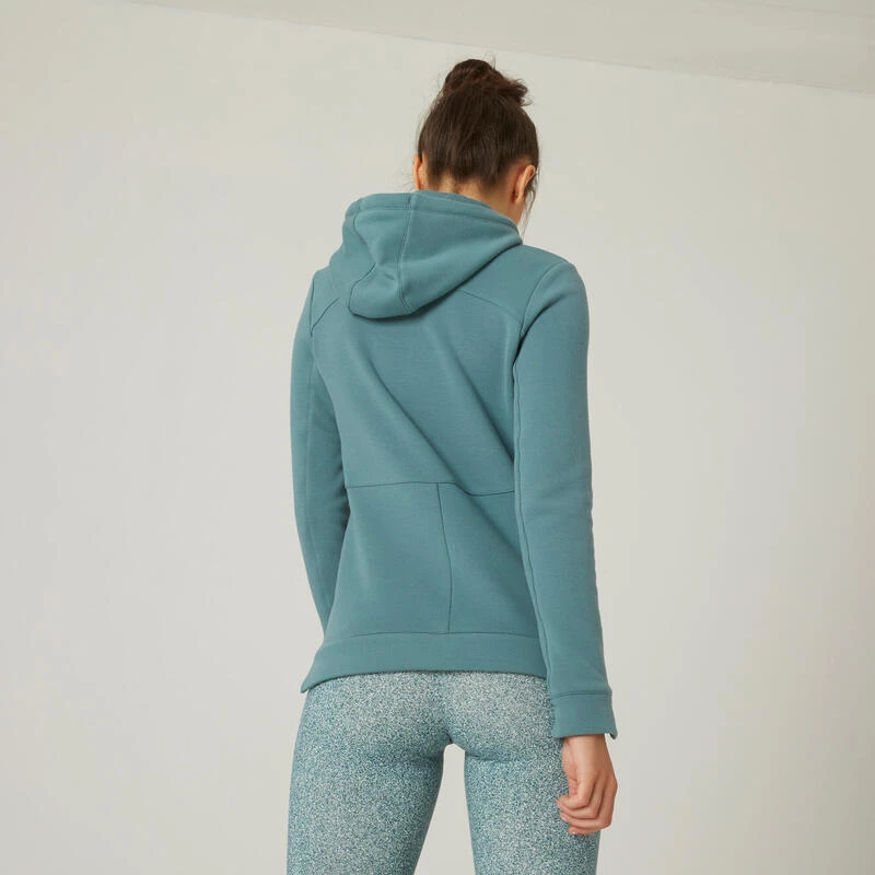 Sudadera Fitness Con Capucha Mujer Domyos 520 Verde 2 Sudadera Fitness Con Capucha Mujer Domyos 520 Verde - Imagen 2