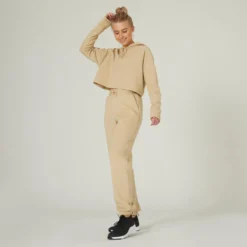 Sudadera Fitness Cropped Con Capucha Mujer Domyos Beige -Equipo De Fitness sudadera fitness cropped con capucha mujer domyos beige 4