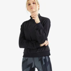 Sudadera Fitness Media Cremallera Corta Mujer Domyos 120 Negro